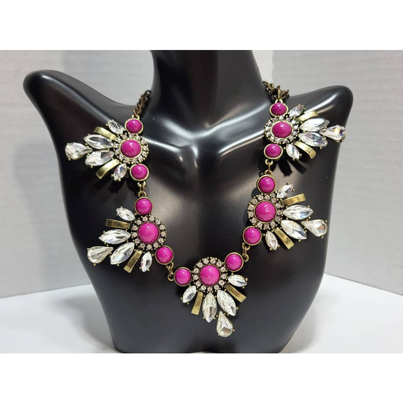 17" Pink Cabochon Rhinestone Statement Choker Necklace - Picture 1 of 7